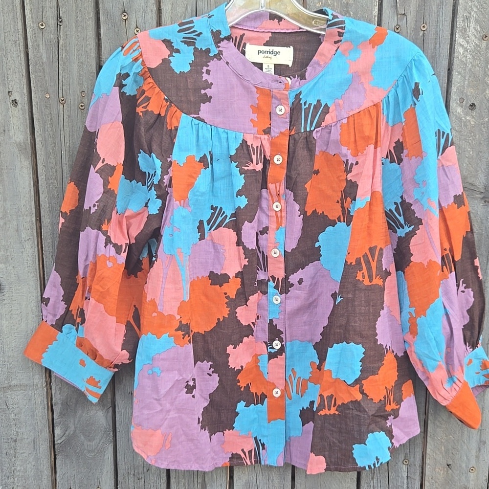 Porridge By Anthropologie Colorful Floral Button-Up Blouse